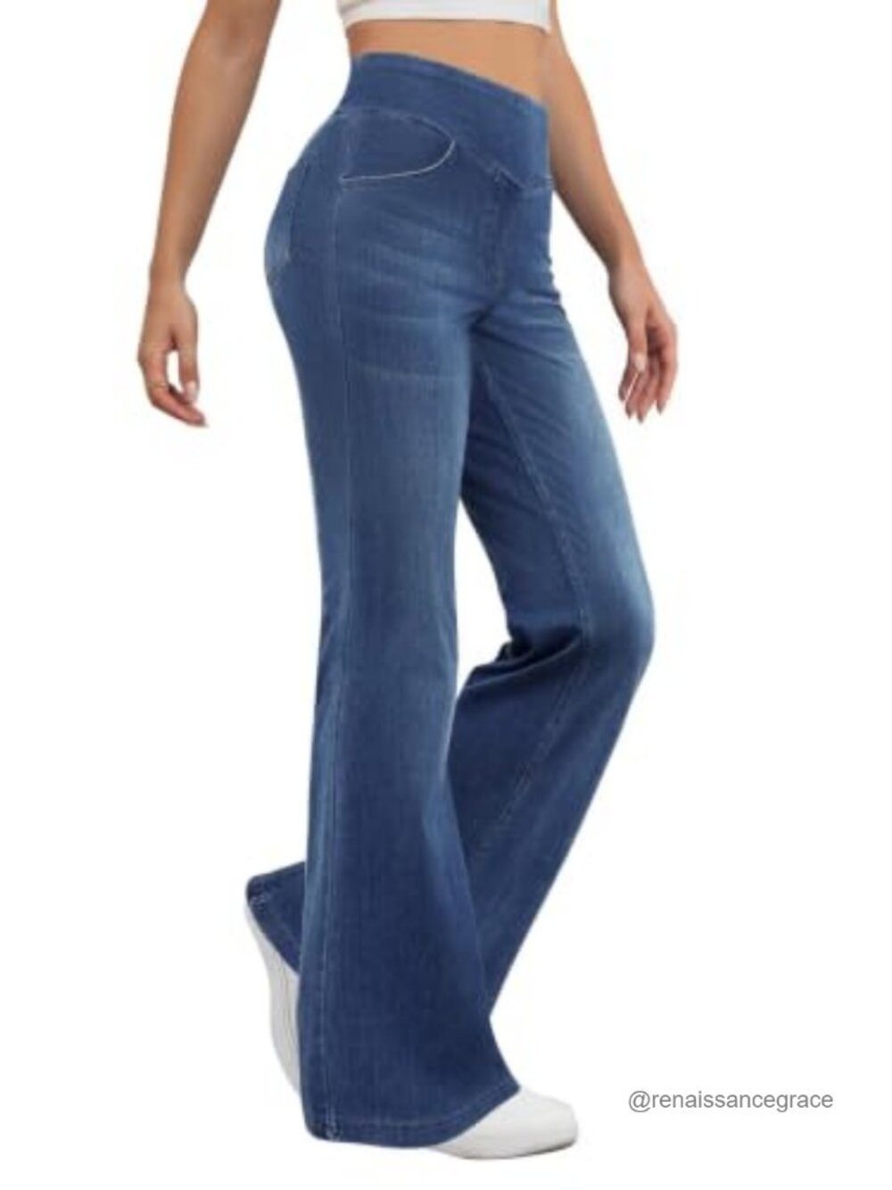 Pull On Stretchy High Rise Bootcut Jeans Womens Flare Denim